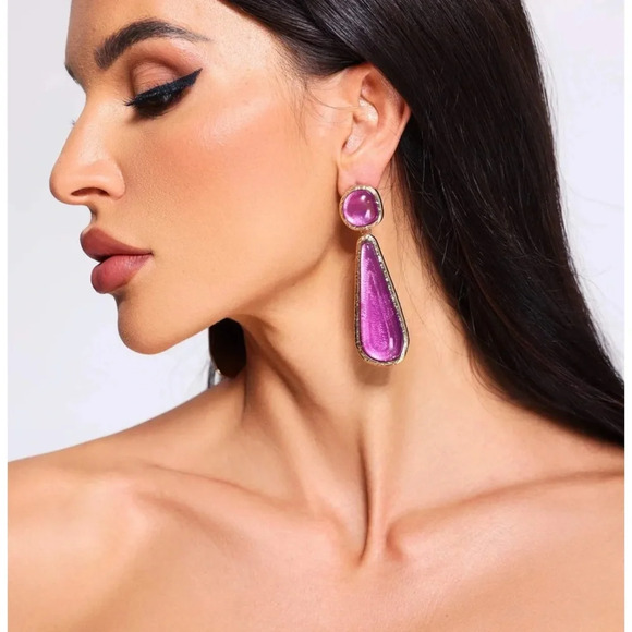 Zara Selena Gomez Gold Purple Resin Earrings - Picture 4 of 9